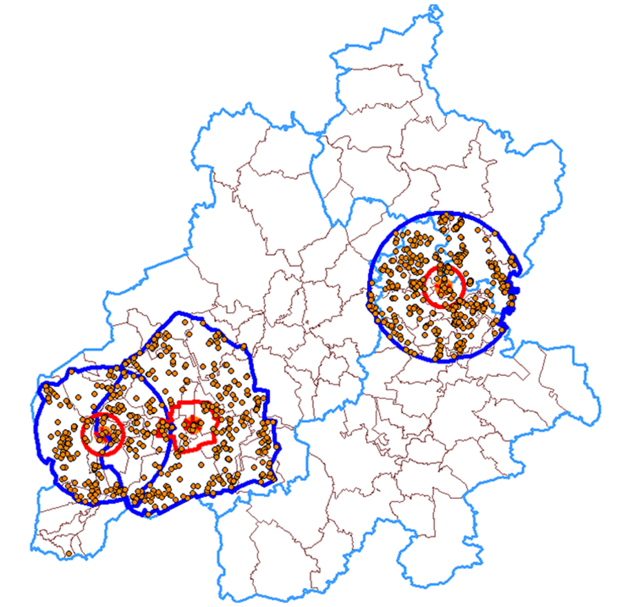 Beispielkarte von Restriktionsgebieten und Haustierbeständen in den Niederlanden.