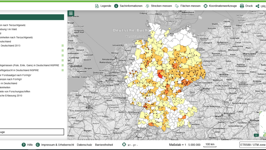 Geodatenviewer der GDI-BMLEH mit eingeblendeter Karte