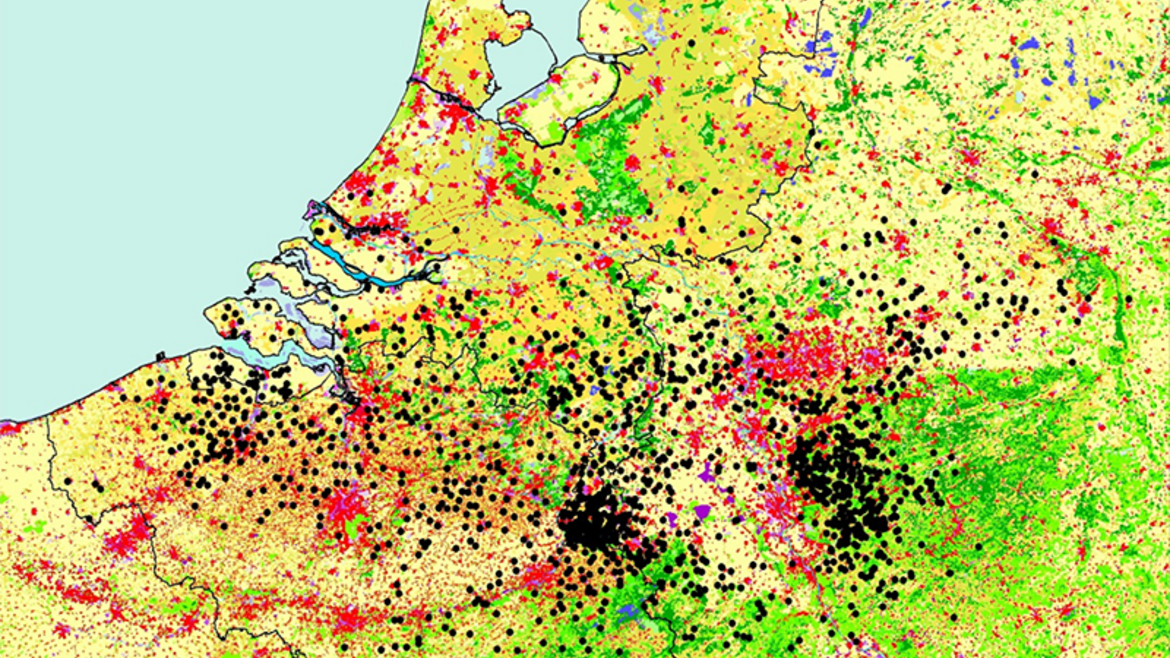 Beispielbild: Karte der Niederlande mit Zonen der Blauzungenkrankheit und Landnutzung.